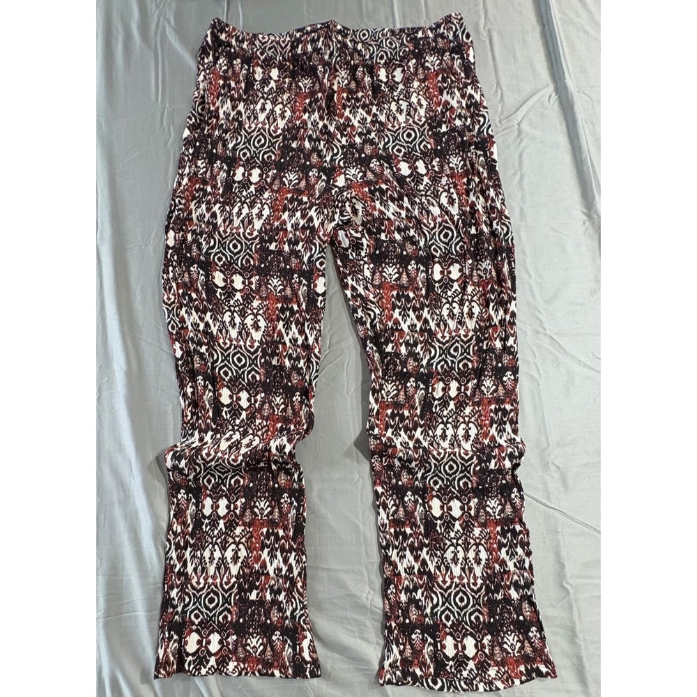 Appleseeds Womens Large Rayon Crinkle Ikat Print‎ Wide Leg Pants Burgundy Black